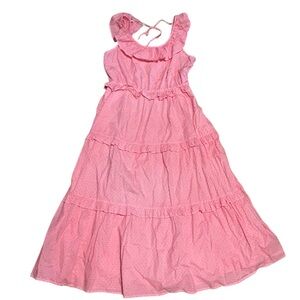 J. Crew Swiss Dot Pink Midi Tiered Ruffle Dress Sz 12 Ruffle Collar